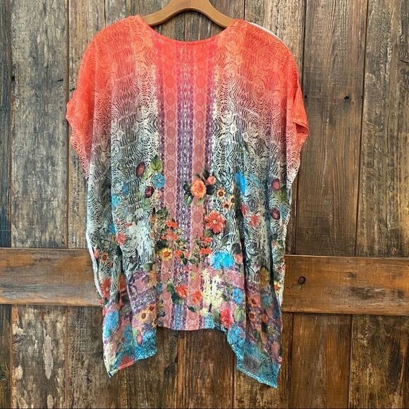 Sienna Rose Sz S Orange Floral Cottagecore  Boho Hippie Music Relaxed Blouse - Picture 10 of 12